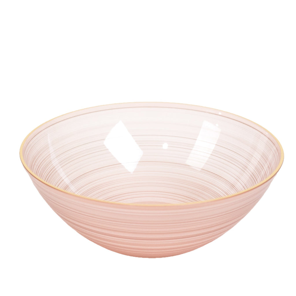 20 - Pack 16oz Plastic Bowls â€“ Transparent Dusty Rose with Gold Rim, Elegant Crystal - Like Swirl Disposable Bowls - Bell Racket Store