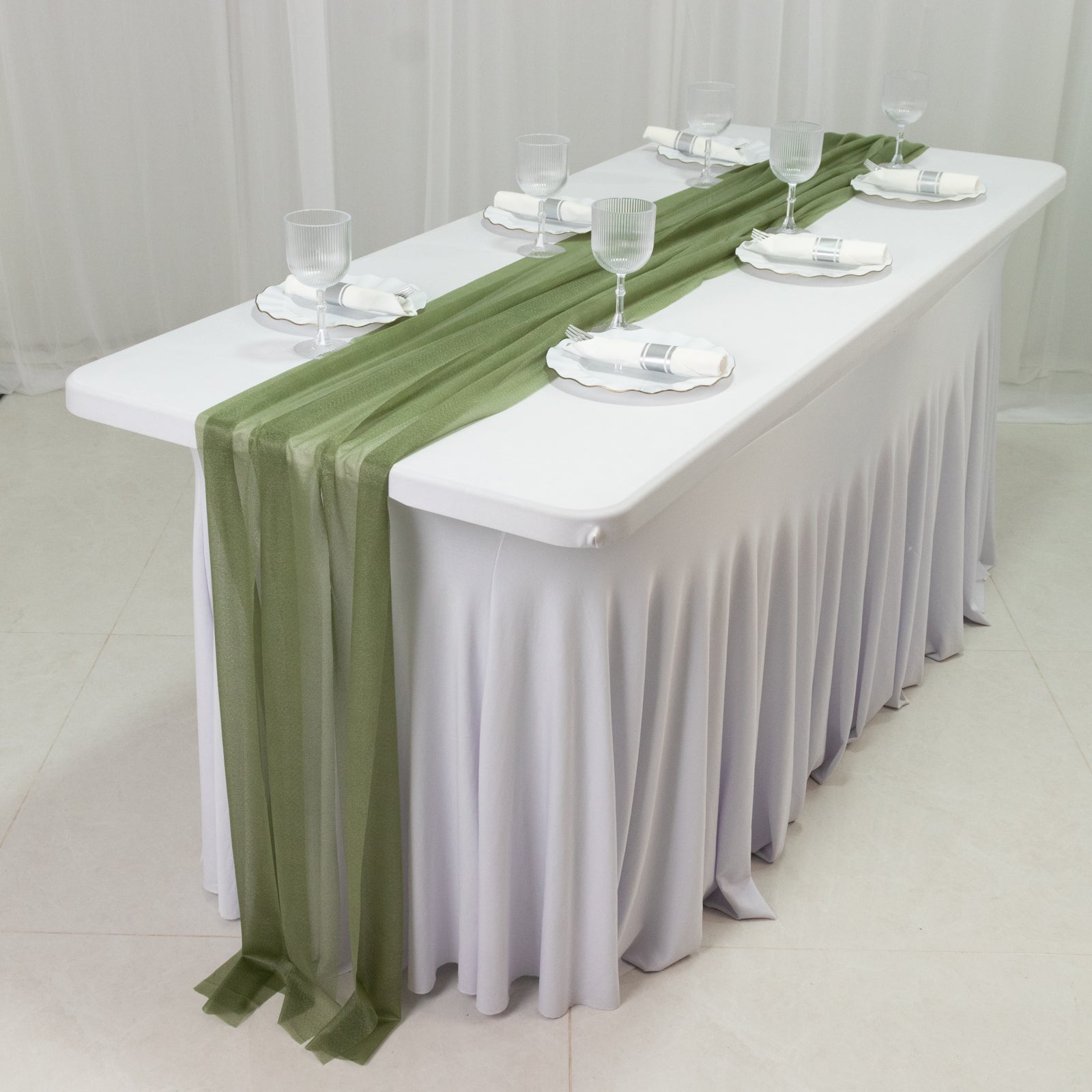 20 - Pack 9ft Sheer Table Runners â€“ Dusty Sage Green Shimmer Sheer Drapes, Wrinkle - Free - Bell Racket Store