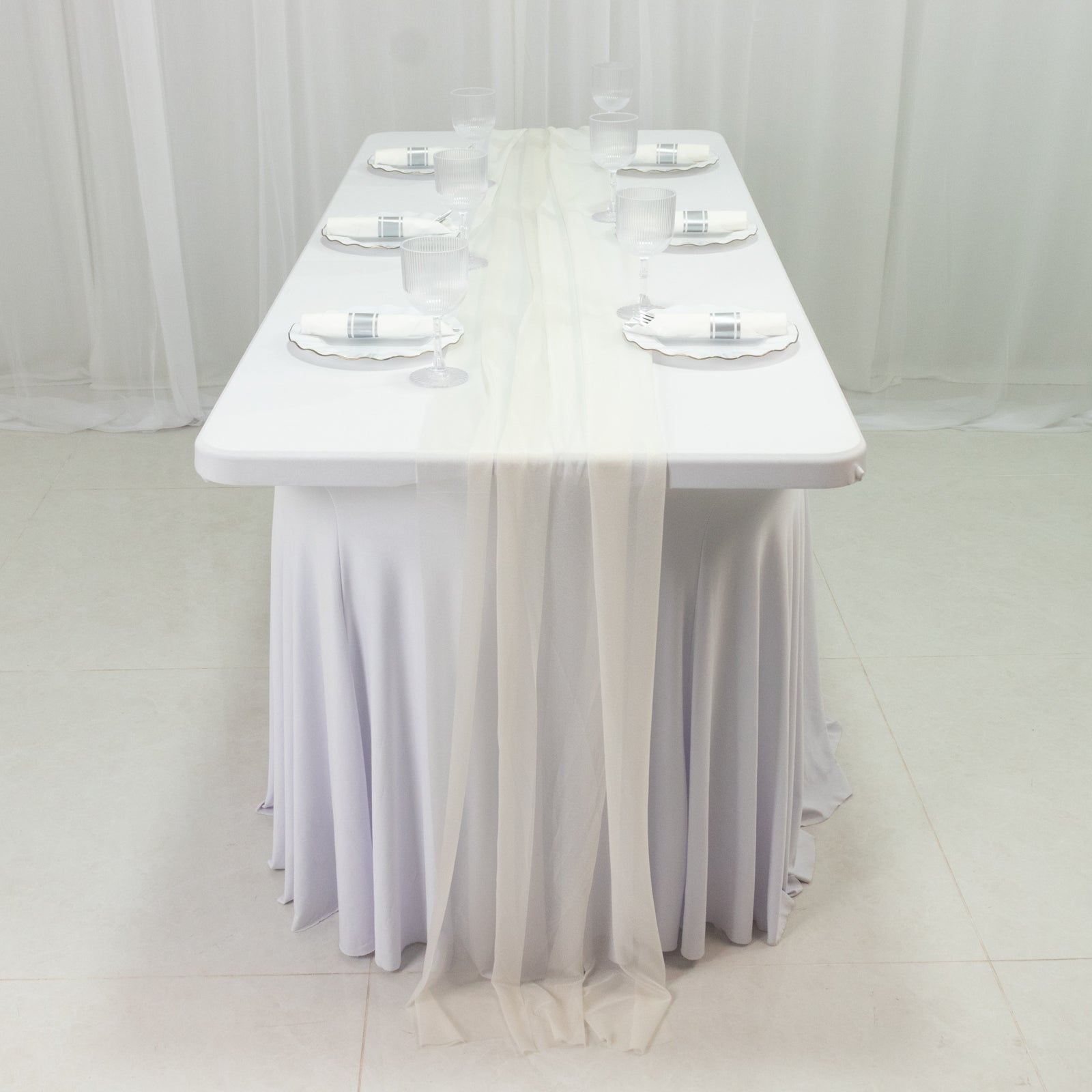 20 - Pack 9ft Sheer Table Runners â€“ Ivory Shimmer Sheer Drapes, Wrinkle - Free - Bell Racket Store