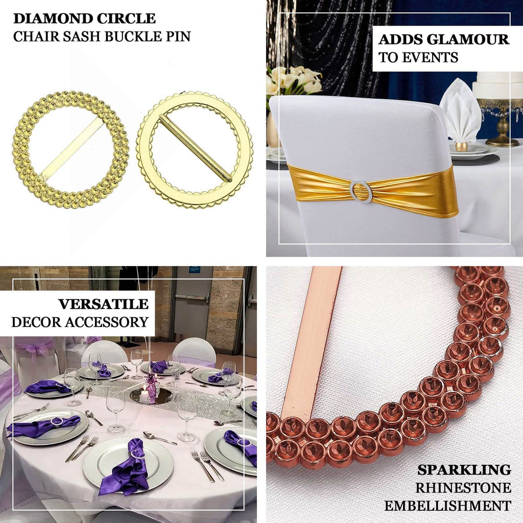 20 Pack Diamond Round Chair Sash Band Buckle Pins Black - Timeless Rhinestone Napkin Rings 2.5" - Bell Racket Store