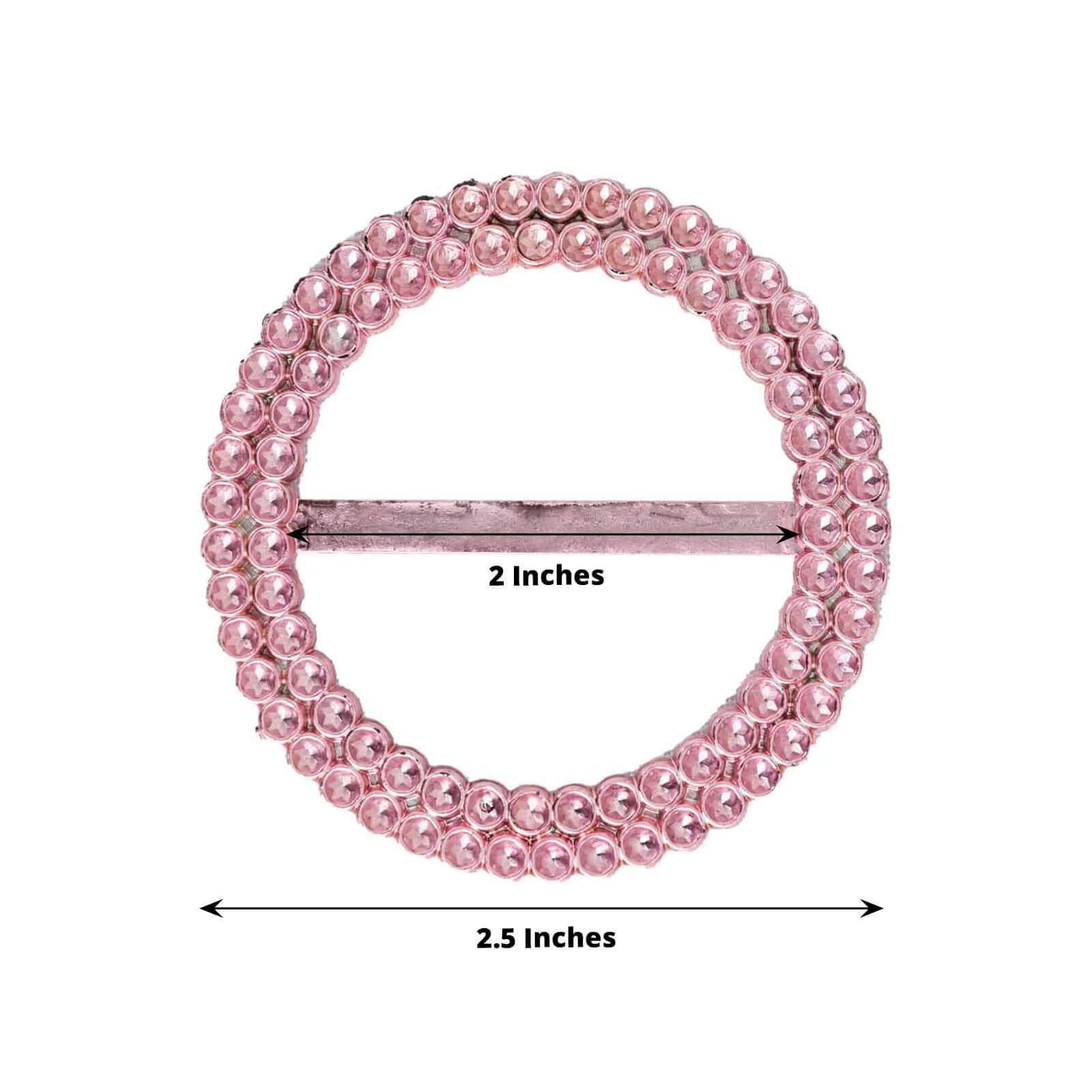 20 Pack Diamond Round Chair Sash Band Buckle Pins Pink - Timeless Rhinestone Napkin Rings 2.5" - Bell Racket Store