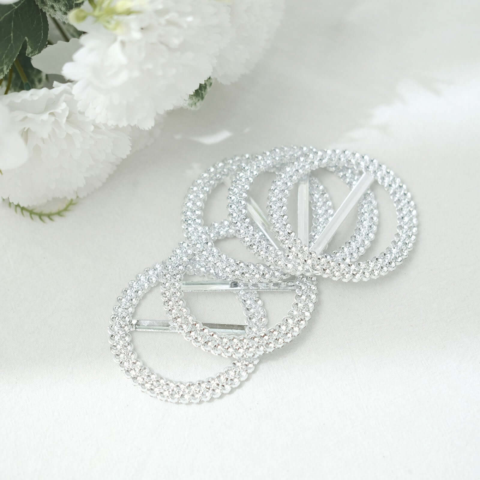 20 Pack Diamond Round Chair Sash Band Buckle Pins Silver - Timeless Rhinestone Napkin Rings 2.5" - Bell Racket Store