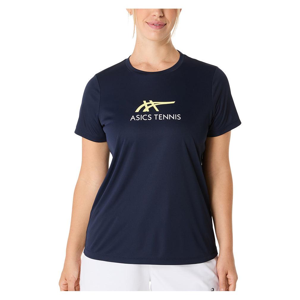Women's Court Graphic Tennis Tee Midnight and Huddle Yellow