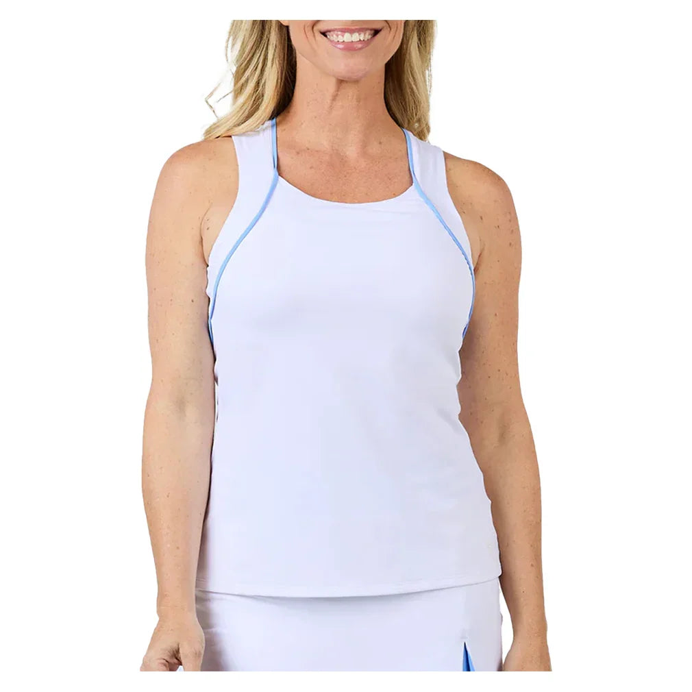 Women's Racerback Tennis Tank White and Periwinkle