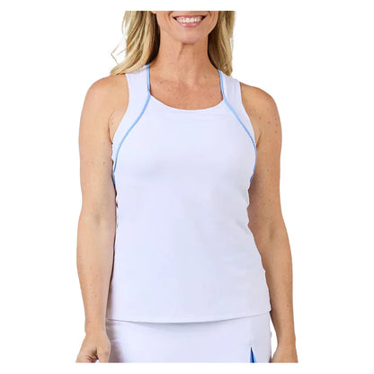 Women's Racerback Tennis Tank White and Periwinkle