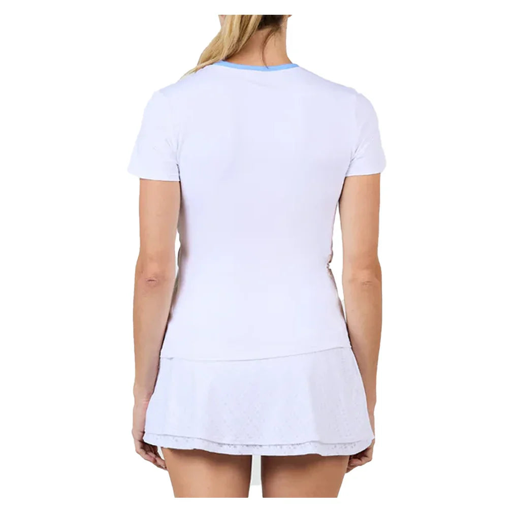Women's Short Sleeve Tennis Top White and Periwinkle