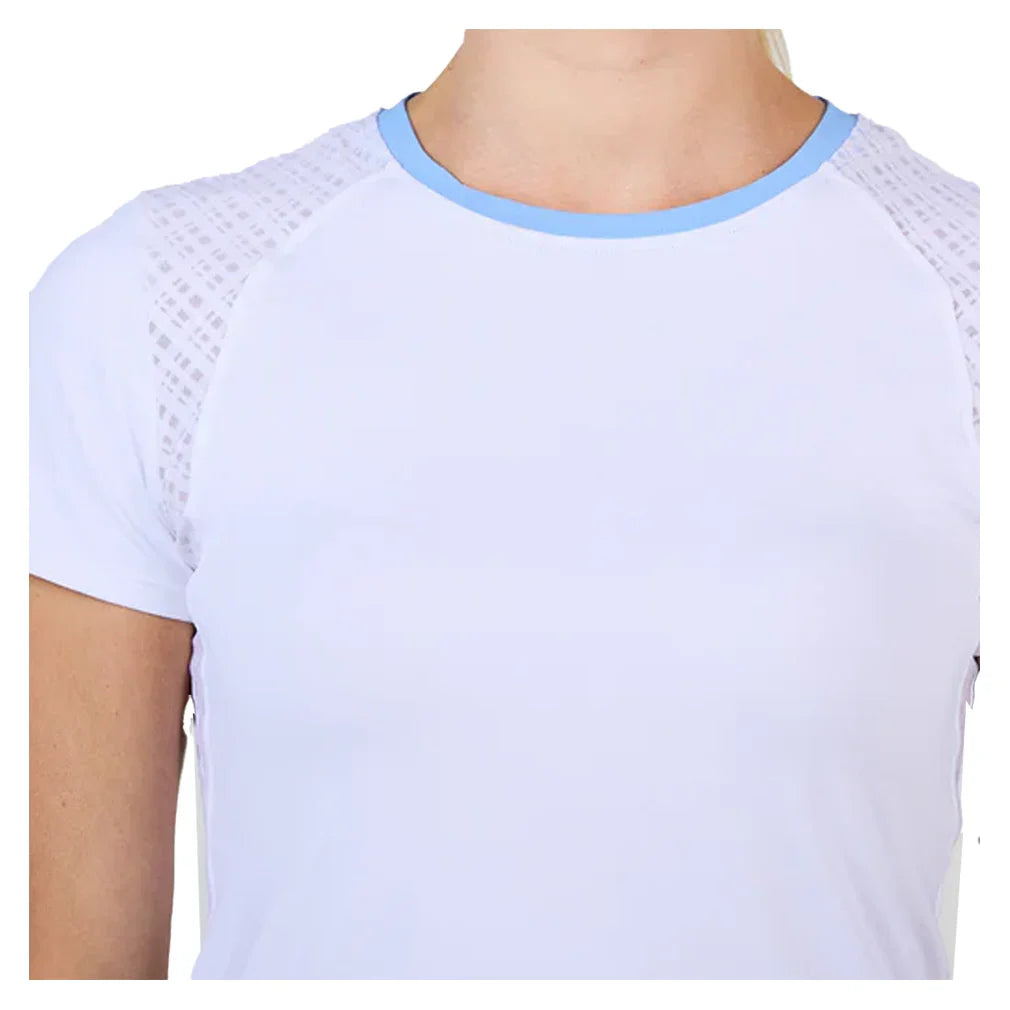 Women's Short Sleeve Tennis Top White and Periwinkle