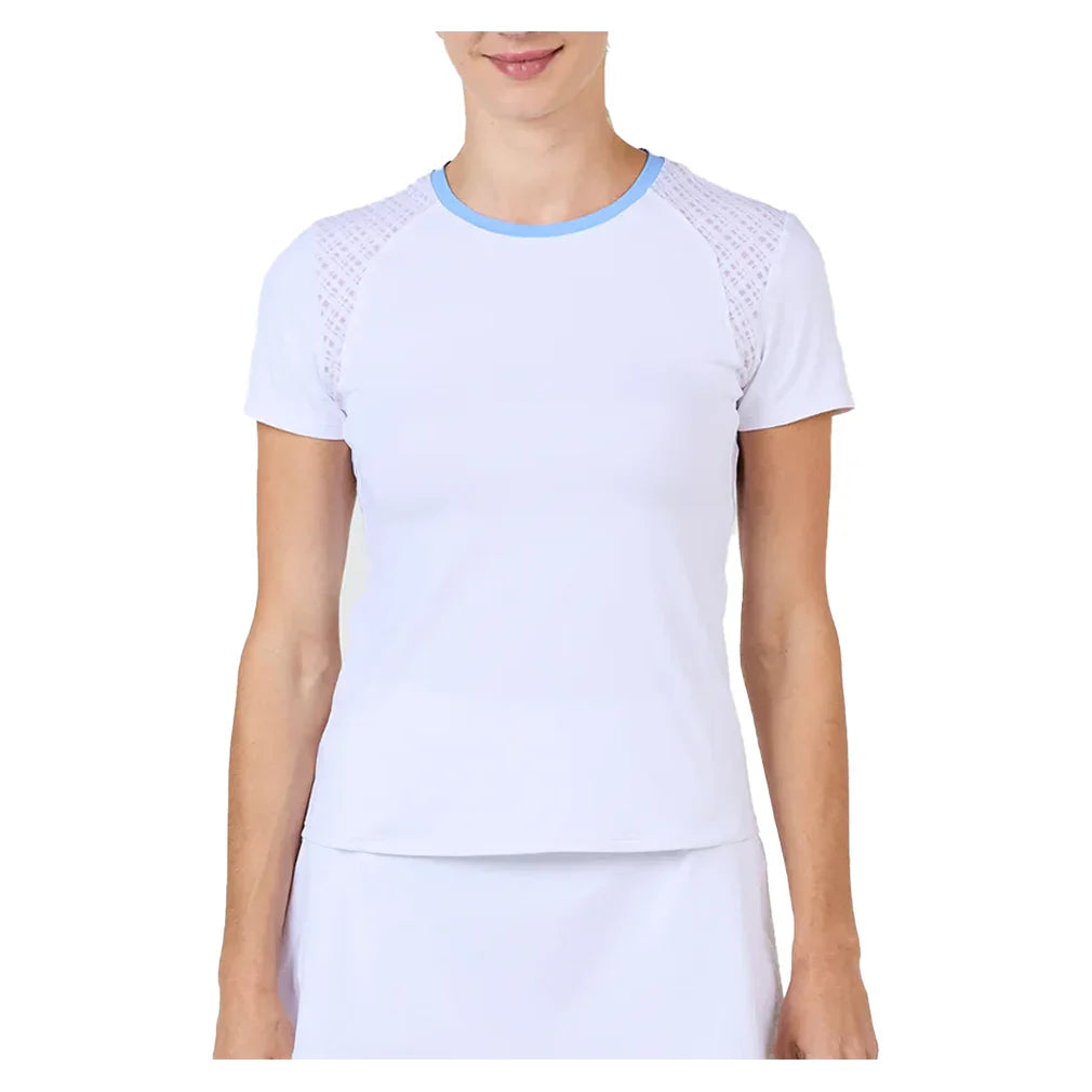 Women's Short Sleeve Tennis Top White and Periwinkle