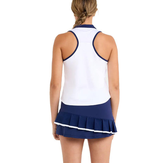 Women's Racerback Tennis Polo White and Navy