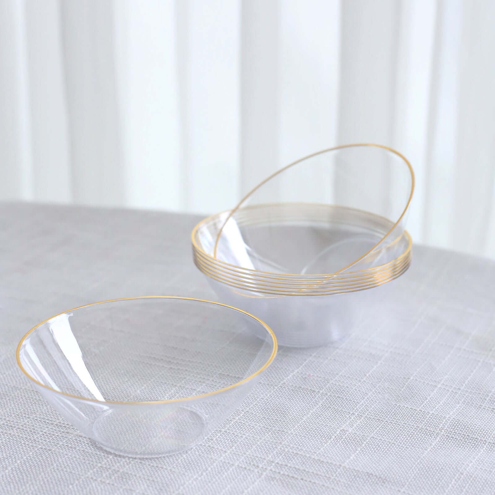 24 - Pack Heavy Duty Plastic Ice Cream Bowls Clear Premium Gold Rim - Perfect for Celebrations 7oz - Bell Racket Store