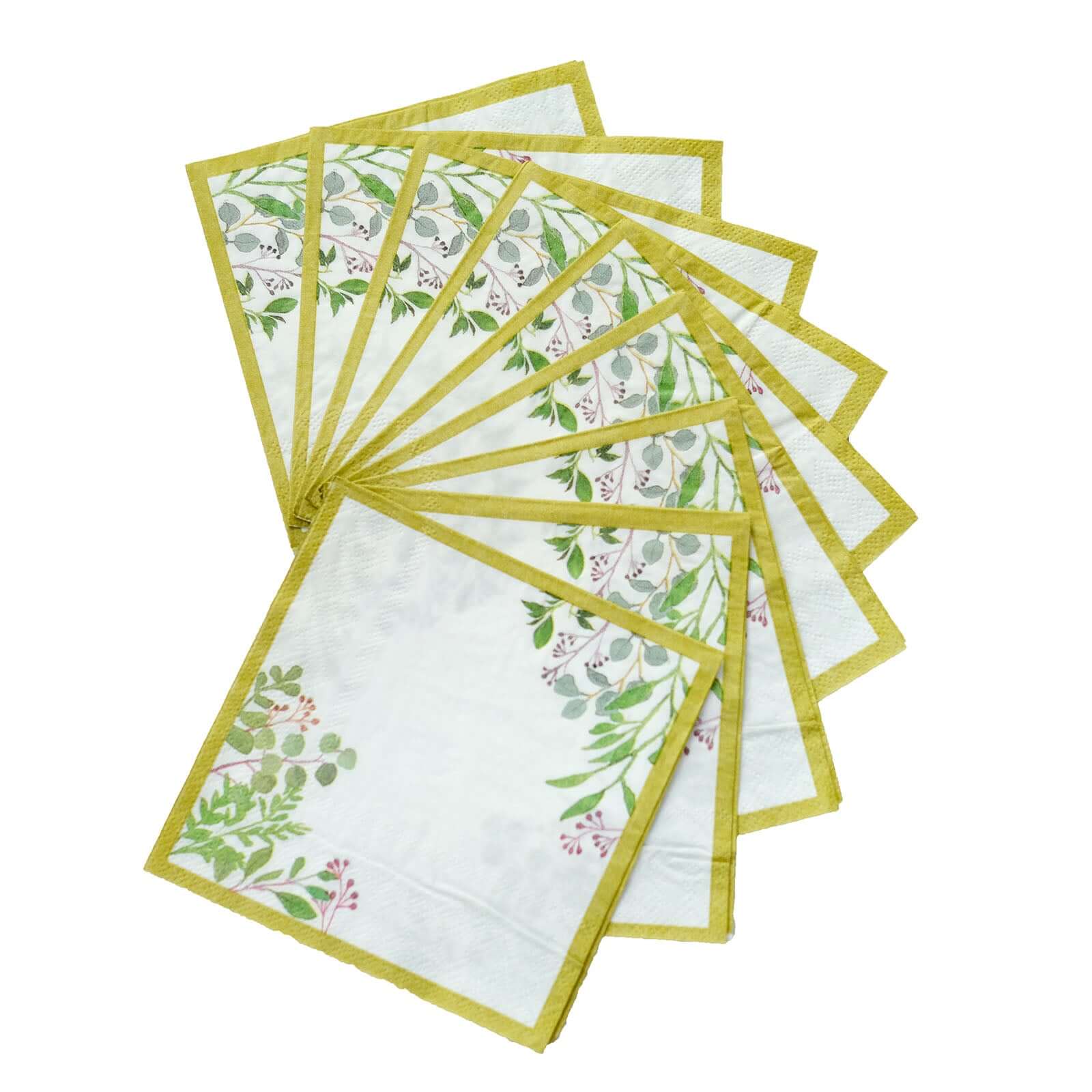 24 - Pack Paper Dinner Napkins with Eucalyptus Design White Tropical Greenery 2 Ply - Soft 18GSM Wedding Cocktail Napkins 5" - Bell Racket Store