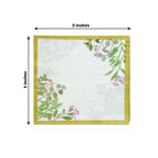 24 - Pack Paper Dinner Napkins with Eucalyptus Design White Tropical Greenery 2 Ply - Soft 18GSM Wedding Cocktail Napkins 5" - Bell Racket Store