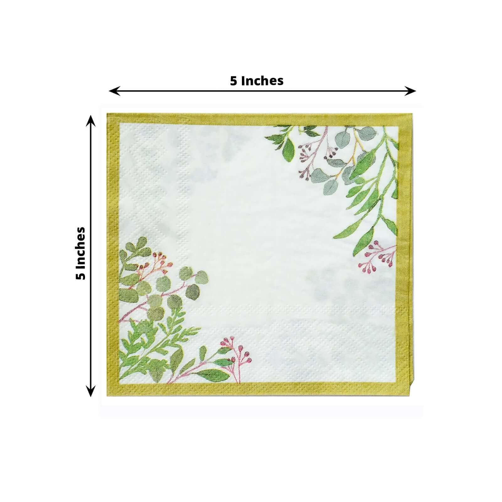 24 - Pack Paper Dinner Napkins with Eucalyptus Design White Tropical Greenery 2 Ply - Soft 18GSM Wedding Cocktail Napkins 5" - Bell Racket Store