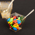 24 - Pack Plastic Square Dessert Cups Clear with Gold Glitters - Disposable Snack Serving Bowls and Spoon Set for Parties, Events & Banquets 2oz - Bell Racket Store
