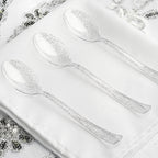 25-Pack Plastic Spoons Clear Silver Glitter Classic Heavy Duty - Decorative Disposable Tableware 7"