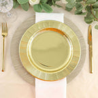 25 - Pack Paper 10" Round Dinner Plates in Metallic Gold Sunray Design - Disposable Heavy Duty 350GSM Party Plates - Bell Racket Store