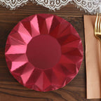 25 - Pack Paper 7" Round Dessert Plates in Burgundy with Geometric Prism Rim - Disposable 400GSM Appetizer Salad Plates - Bell Racket Store