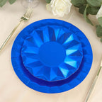 25 - Pack Paper 7" Round Dessert Plates in Royal Blue with Geometric Prism Rim - Disposable 400GSM Appetizer Salad Plates - Bell Racket Store