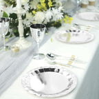 25 - Pack Paper 9" Round Dinner Plates in Metallic Silver with Geometric Prism Rim - Disposable 400GSM Party Plates - Bell Racket Store