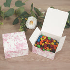25 Pack Party Favors Boxes in French Toile Pattern, Matte Pink and White Candy Gift Boxes - Cardstock Paper - 4"x4"x2" - Bell Racket Store