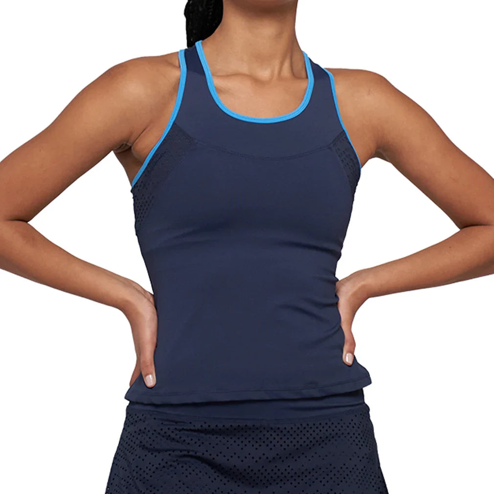 Women's Elite Laser Cut Star Tennis Tank Jet Blue and Lagoon