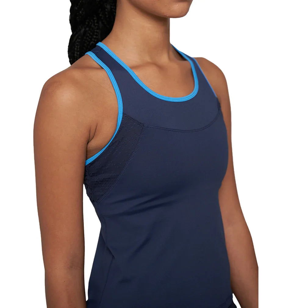 Women's Elite Laser Cut Star Tennis Tank Jet Blue and Lagoon