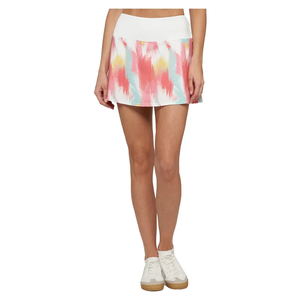 Women's Hybrid Patina Printed 14 Inch Tennis Skort Brush Strokes and White