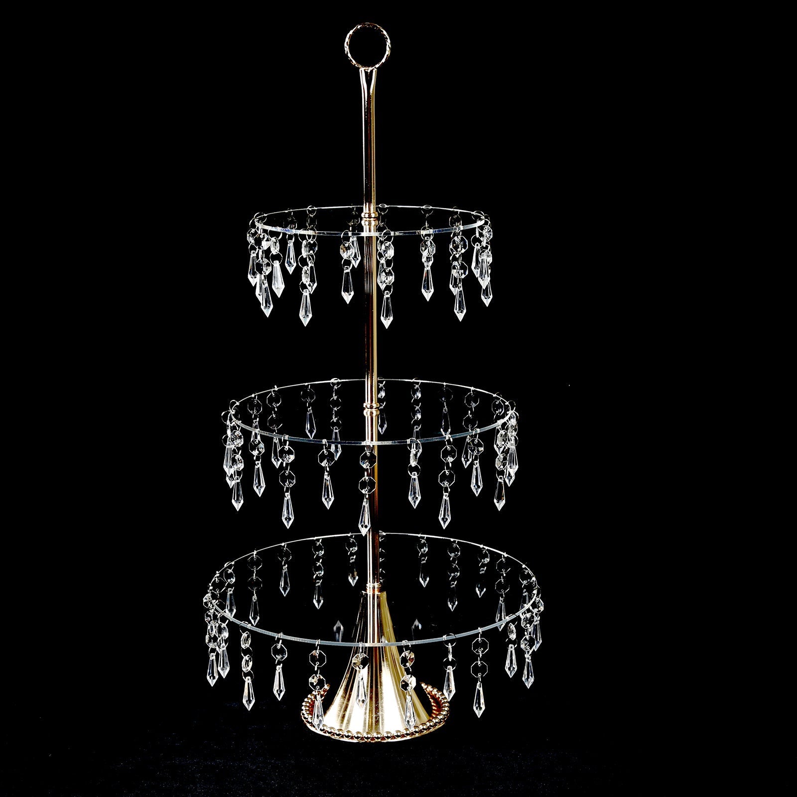 3 - Tier Gold Cupcake Stand â€“ 2ft Acrylic and Metal Dessert Display Tower with Hanging Crystals - Bell Racket Store