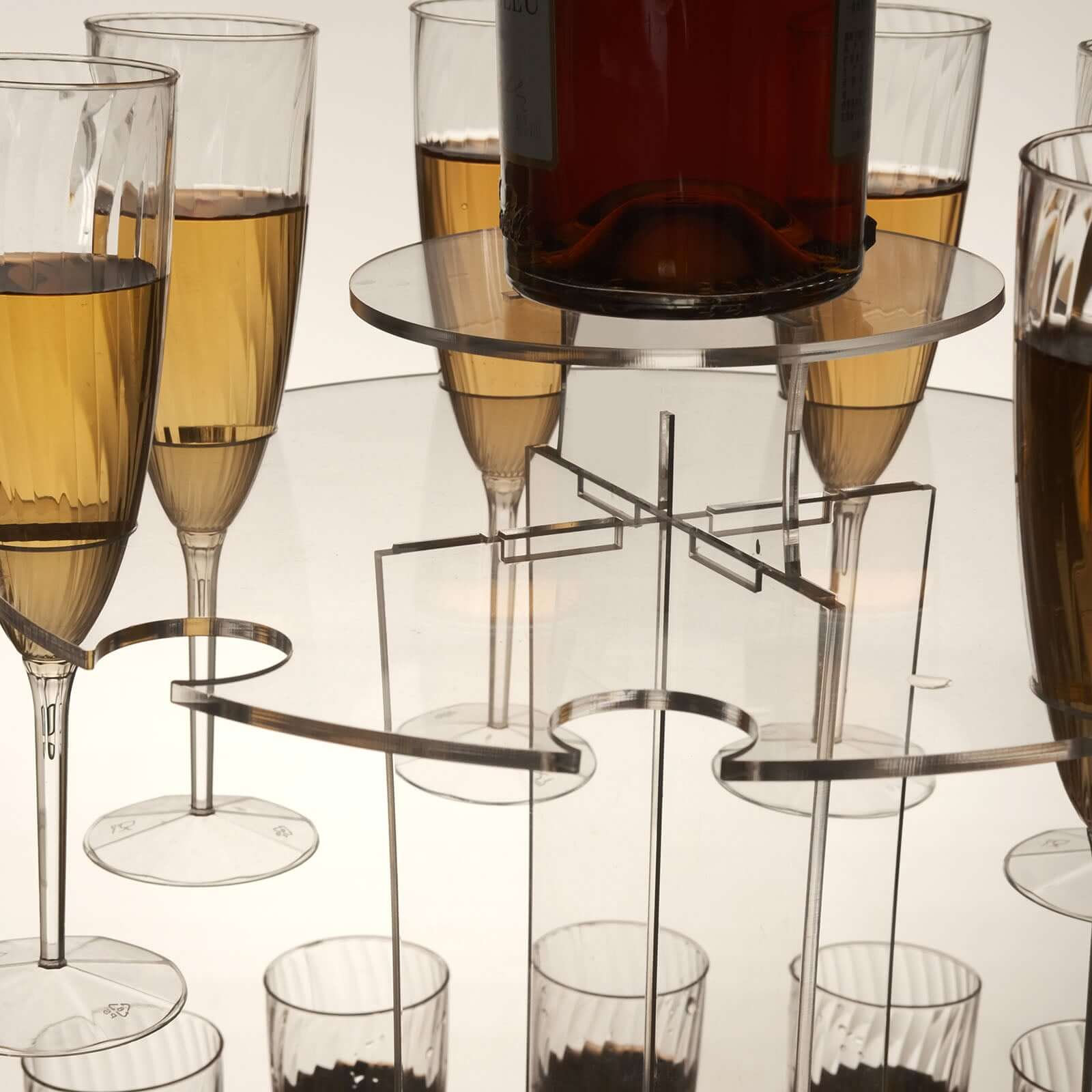 3 - Tier Round Champagne Glass Holder Tower Clear Acrylic + 1 Bottle for Professional & Home Use 21" - Bell Racket Store