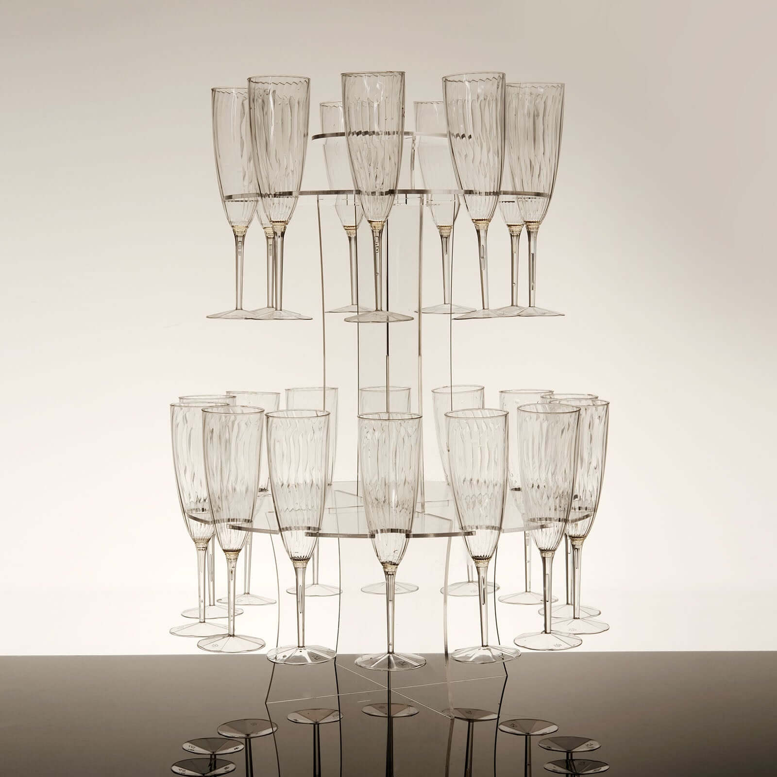 3 - Tier Round Champagne Glass Holder Tower Clear Acrylic + 1 Bottle for Professional & Home Use 21" - Bell Racket Store