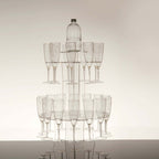 3 - Tier Round Champagne Glass Holder Tower Clear Acrylic + 1 Bottle for Professional & Home Use 21" - Bell Racket Store