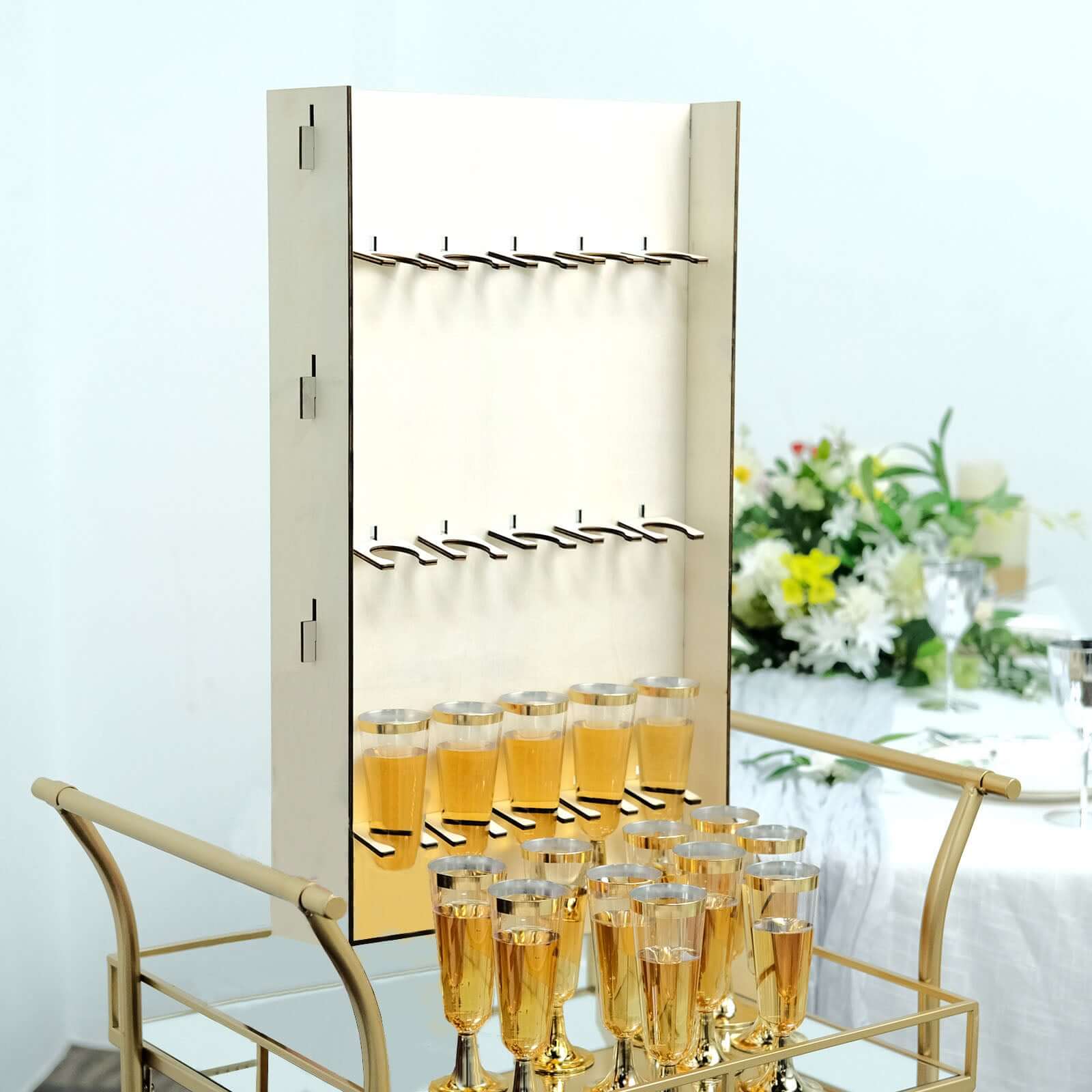 3 - Tier Wooden Rectangle Champagne Wall Glass Holder in White for Rustic Events & Banquets - Bell Racket Store