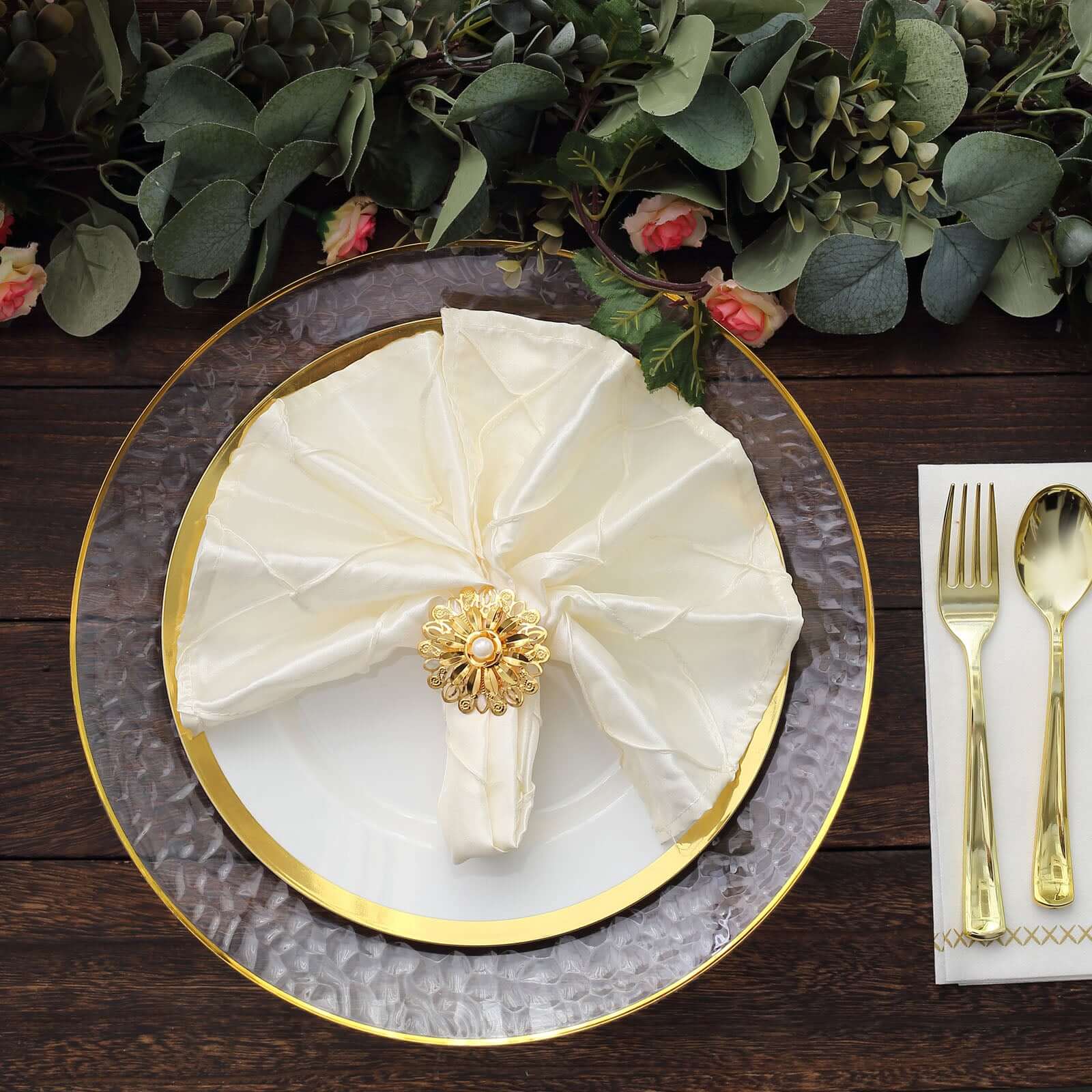 4 Pack 2" Elegant Gold Metal Pearl Floral Serviette Napkin Rings, Daffodil Flower Buckle Napkin Holders - Bell Racket Store