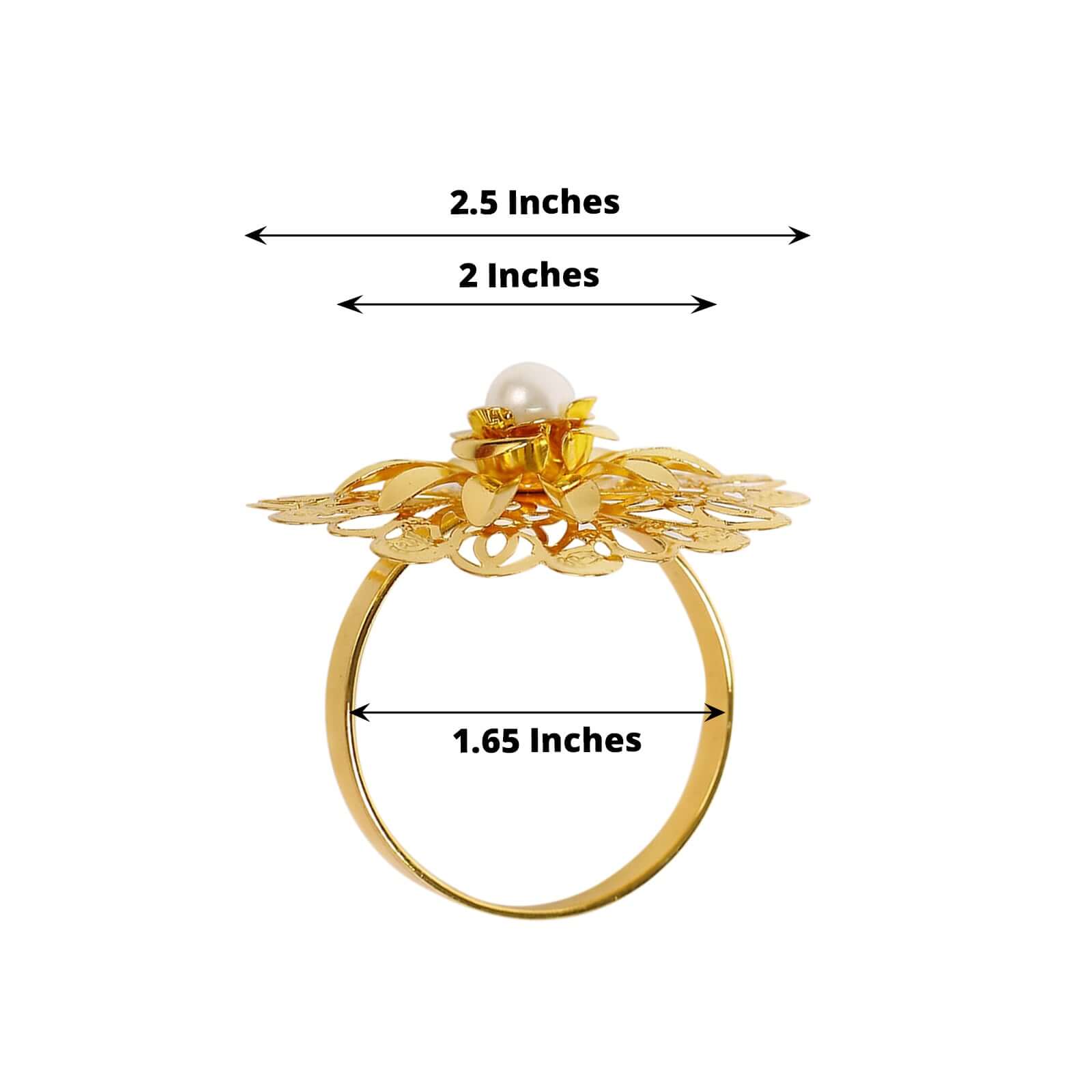 4 Pack 2" Elegant Gold Metal Pearl Floral Serviette Napkin Rings, Daffodil Flower Buckle Napkin Holders - Bell Racket Store