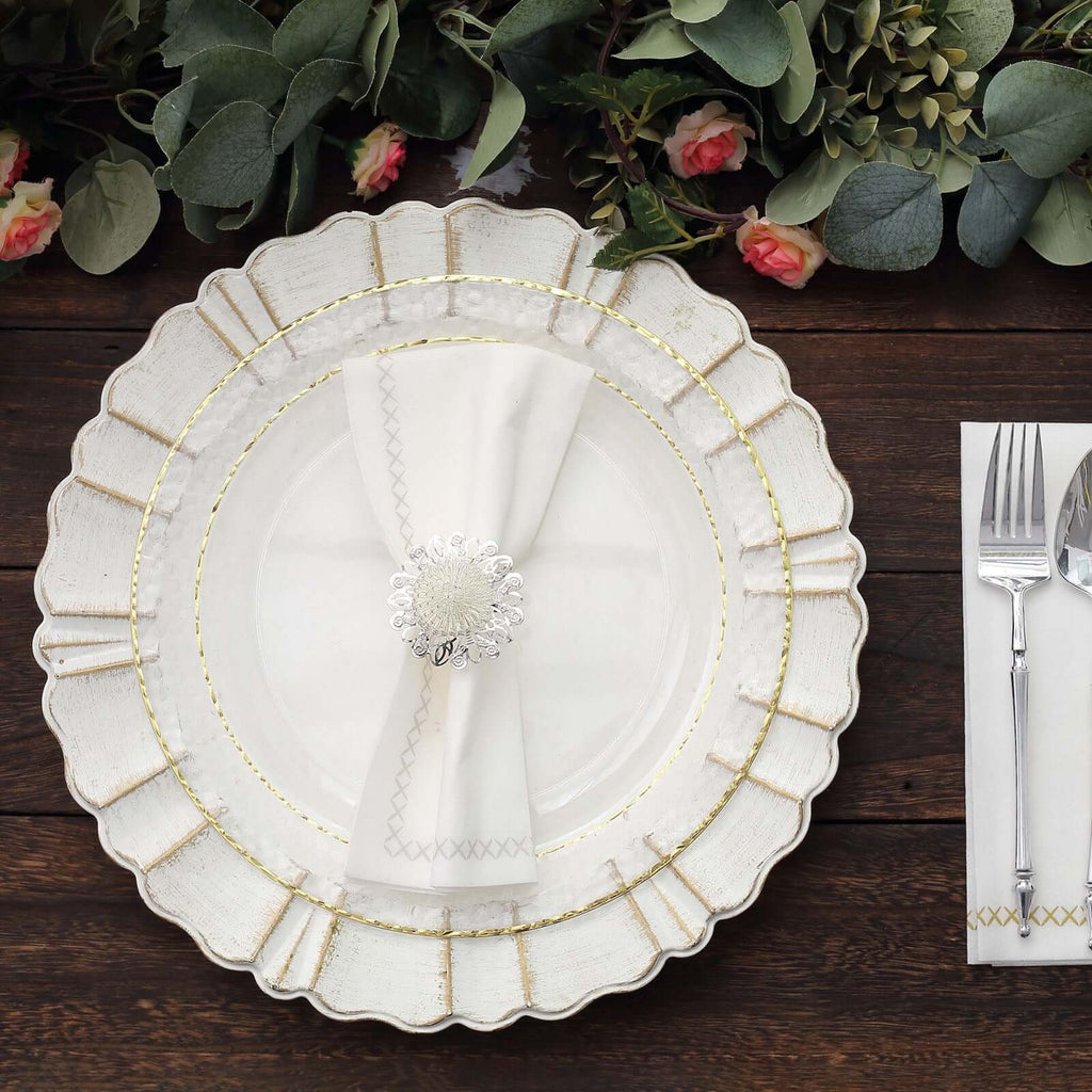 4 Pack 2" Elegant Silver Metal Floral Serviette Napkin Rings, Daisy Flower Buckle Napkin Holders - Bell Racket Store