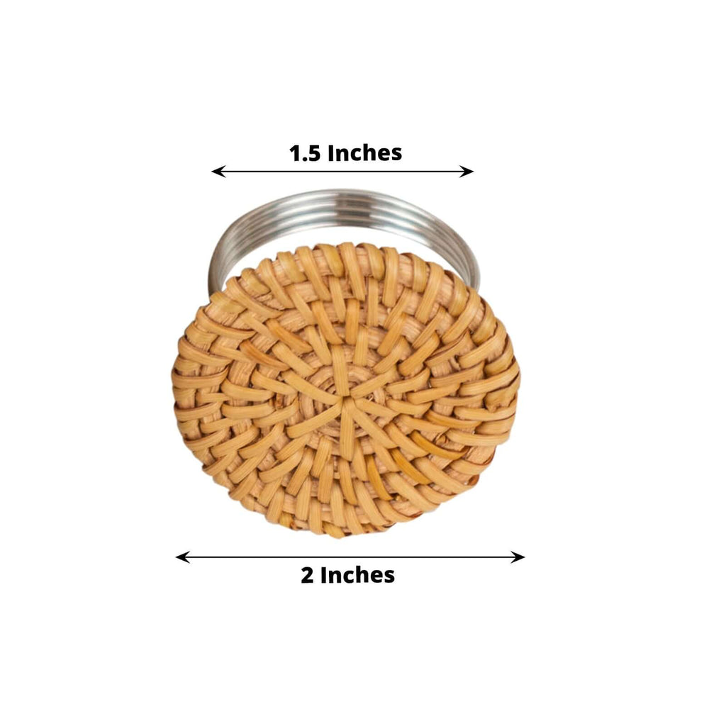 4 Pack 2" Natural Rustic Style Jute Rattan Metal Napkin Rings, Handmade Boho Chic Woven Serviette Buckle Holders - Bell Racket Store