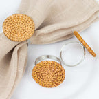 4 Pack 2" Natural Rustic Style Jute Rattan Metal Napkin Rings, Handmade Boho Chic Woven Serviette Buckle Holders - Bell Racket Store