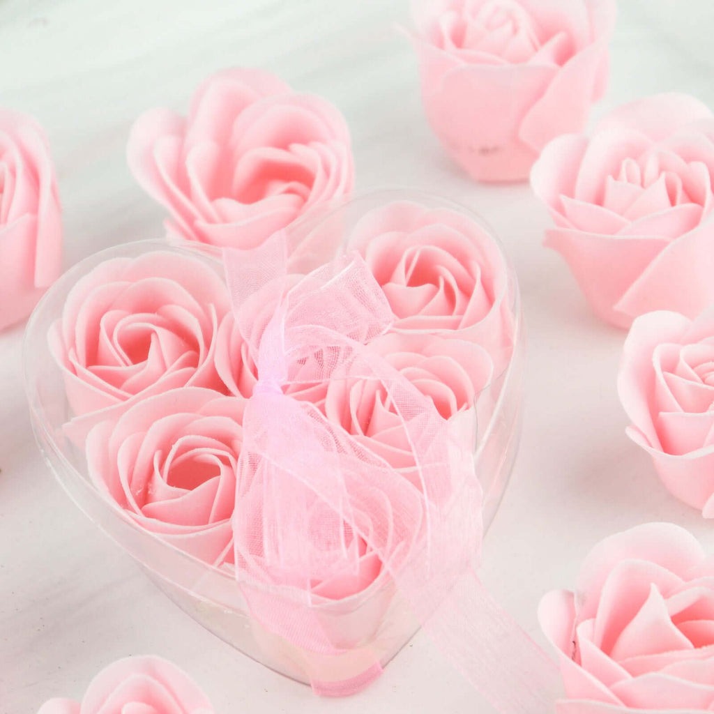 4 Pack 24 PCs Blush Scented Rose Soap Heart Shaped Party Favors With Gift Boxes And Ribbon - Bell Racket Store