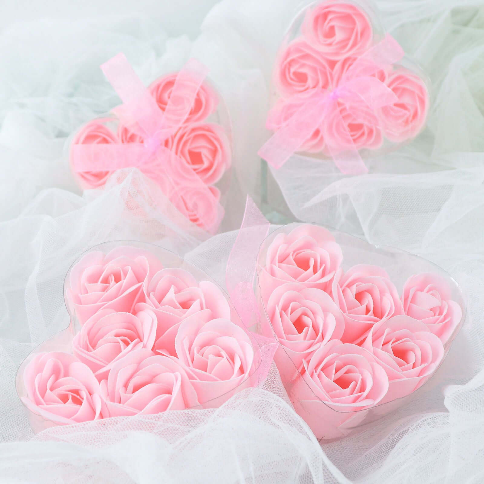 4 Pack 24 PCs Blush Scented Rose Soap Heart Shaped Party Favors With Gift Boxes And Ribbon - Bell Racket Store