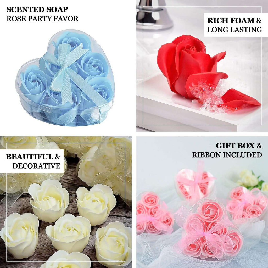 4 Pack 24 PCs Blush Scented Rose Soap Heart Shaped Party Favors With Gift Boxes And Ribbon - Bell Racket Store
