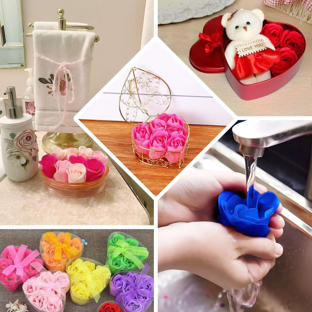 4 Pack 24 Pcs Red Scented Rose Soap Heart Shaped Party Favors With Gift Boxes And Ribbon - Bell Racket Store