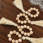 4 Pack 6" Cream Rustic Boho Chic Wood Bead Napkin Rings With Tassels, Farmhouse Country Napkin Holders - Bell Racket Store