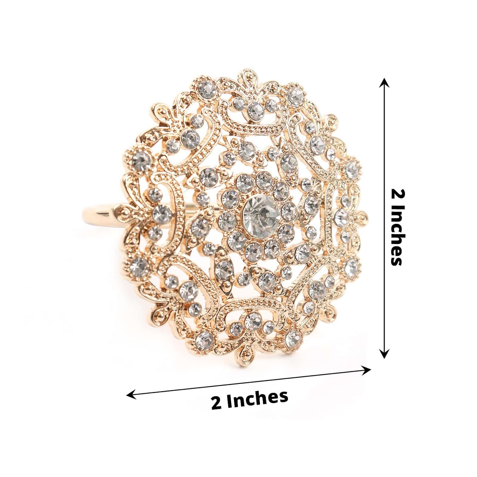 4 Pack Diamond Rhinestone Gold Metal Flower Napkin Rings, Decorative Napkin Buckle Holders - Bell Racket Store