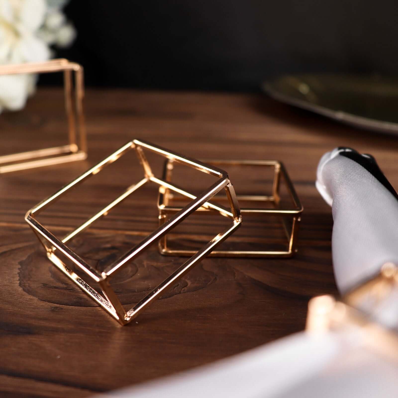 4 Pack Gold Metal Hollow Square Napkin Rings, Modern Geometric Cube Napkin Holders - Bell Racket Store