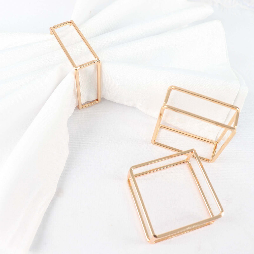 4 Pack Gold Metal Hollow Square Napkin Rings, Modern Geometric Cube Napkin Holders - Bell Racket Store