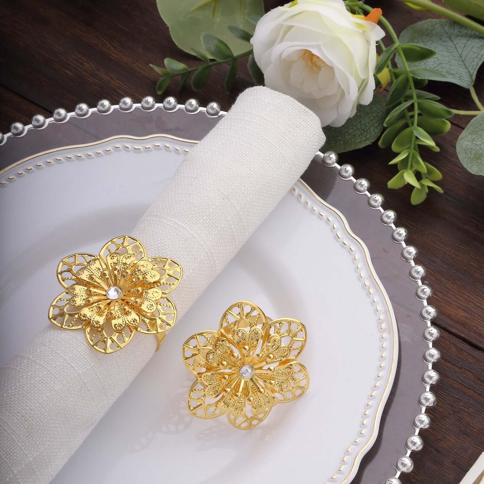 4 Pack Gold Metal Hollow Sun Flower Napkin Rings, Modern Flower Shaped Napkin Bands - Bell Racket Store