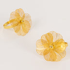 4 Pack Gold Metal Jasmine Flower Napkin Holders with Pearl Center, Decorative Floral Napkin Ring Bands - 2" - Bell Racket Store