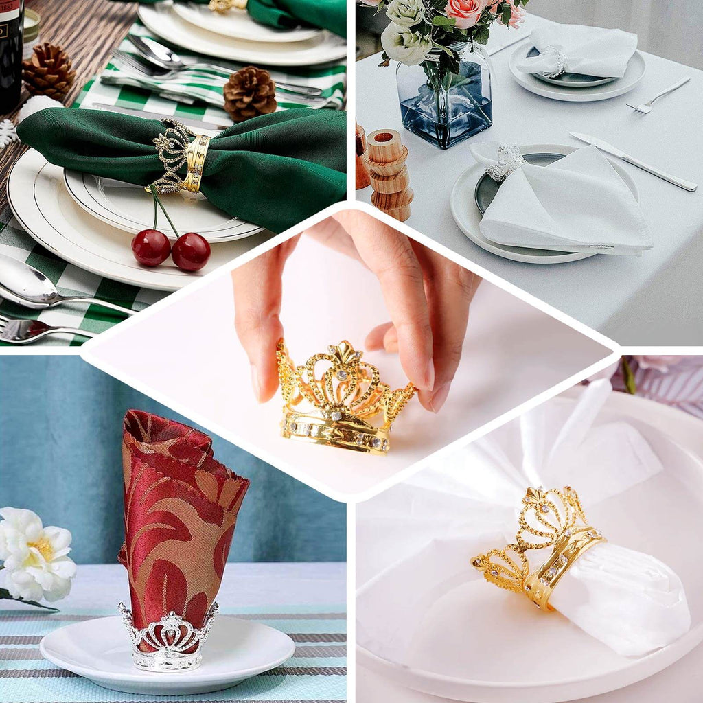 4 Pack Metallic Gold Crown Rhinestone Napkin Rings, Royal Bling Napkin Holders - Bell Racket Store