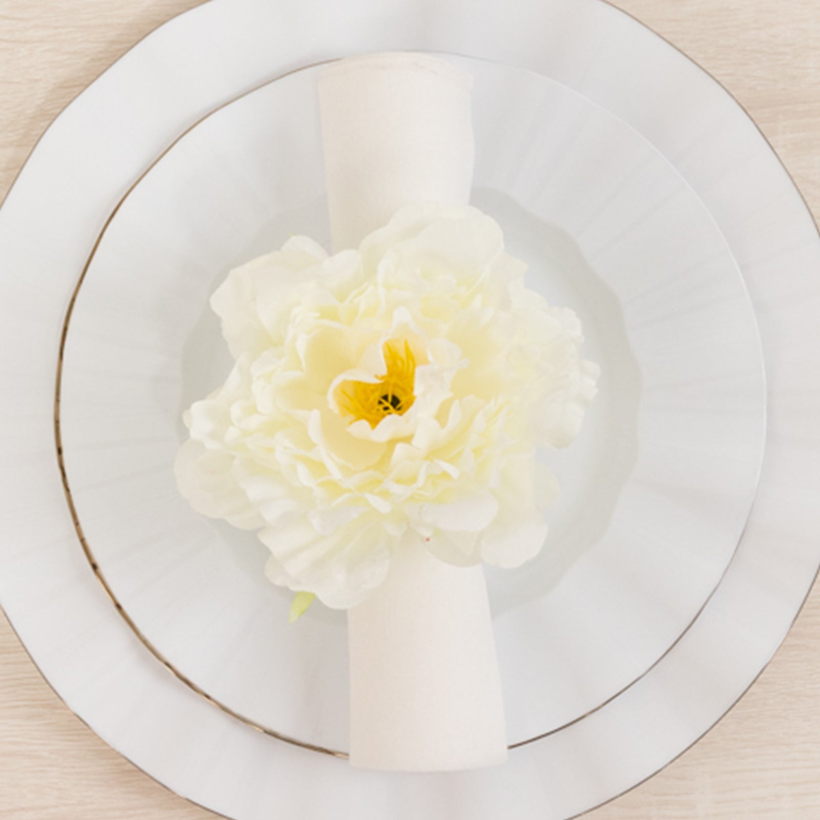 4 - Pack Napkin Holders with Silk Peony Flower â€“ Ivory Floral Napkin Rings for Dining Table Settings - Bell Racket Store
