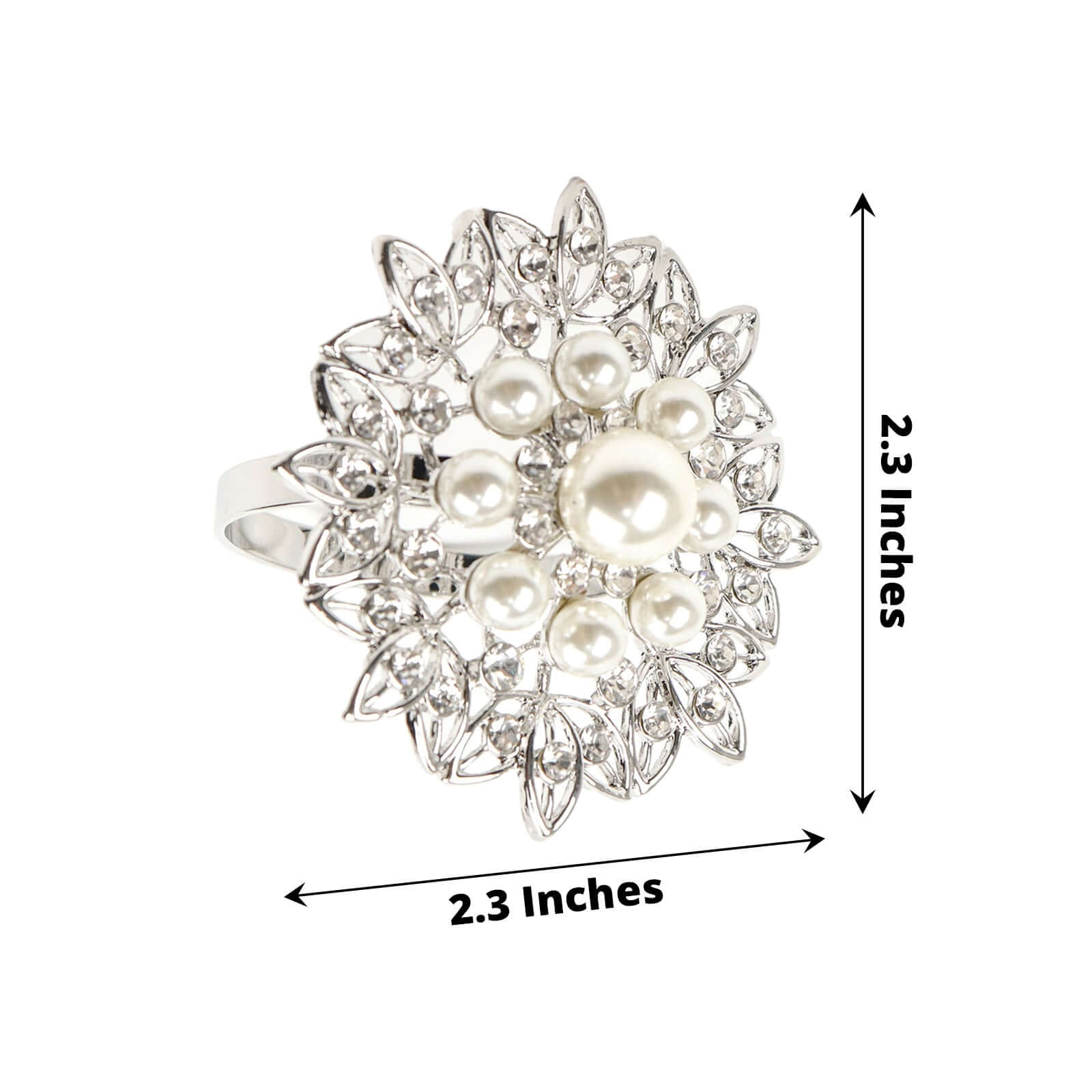 4 Pack Pearl And Diamond Rhinestone Flower Silver Metal Napkin Rings, Decorative Napkin Buckle Holders - Bell Racket Store